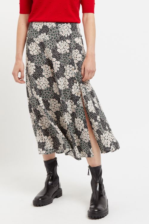 Louche Barney Flower Patch Print Midi Skirt in Black & White